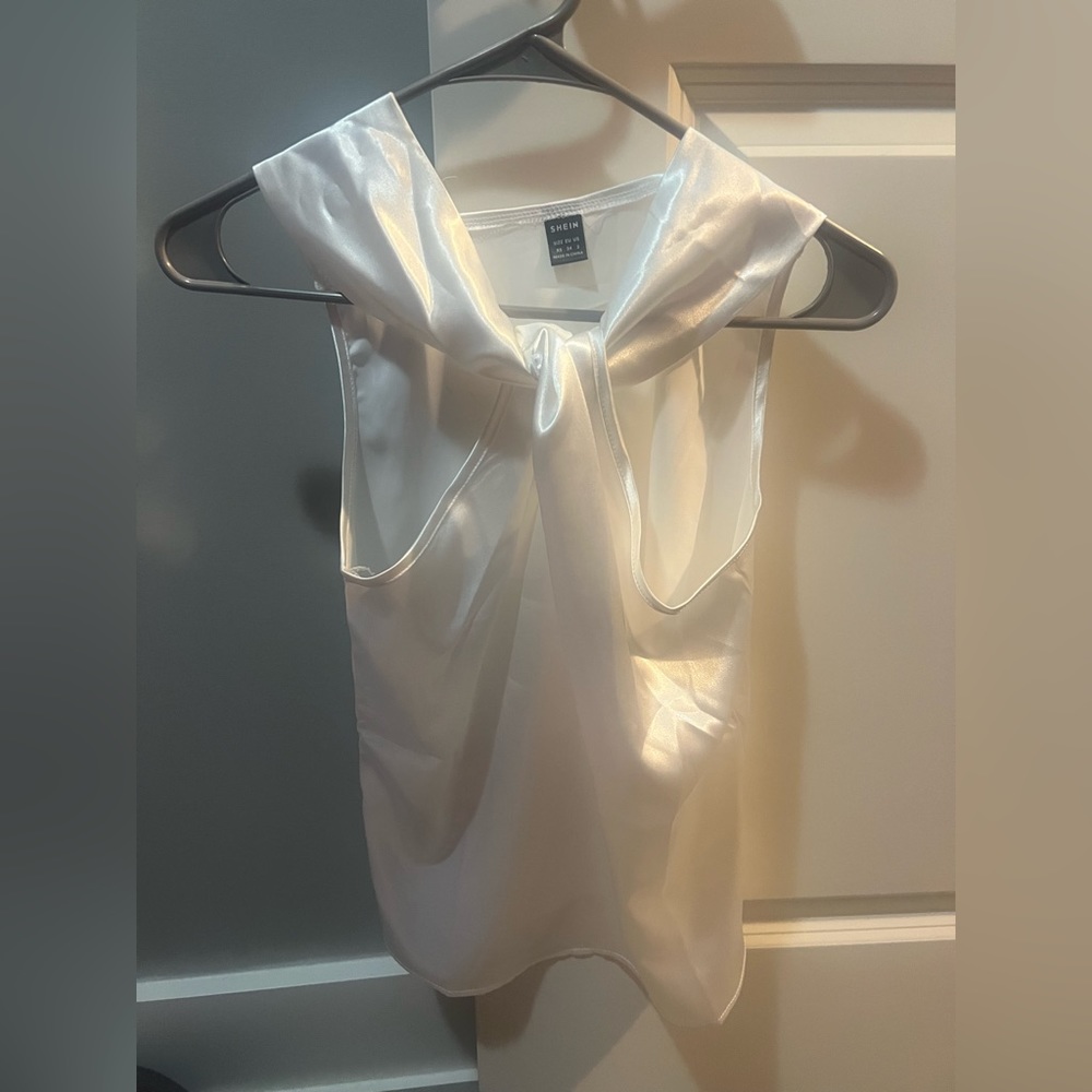 Shein satin top cross neck
